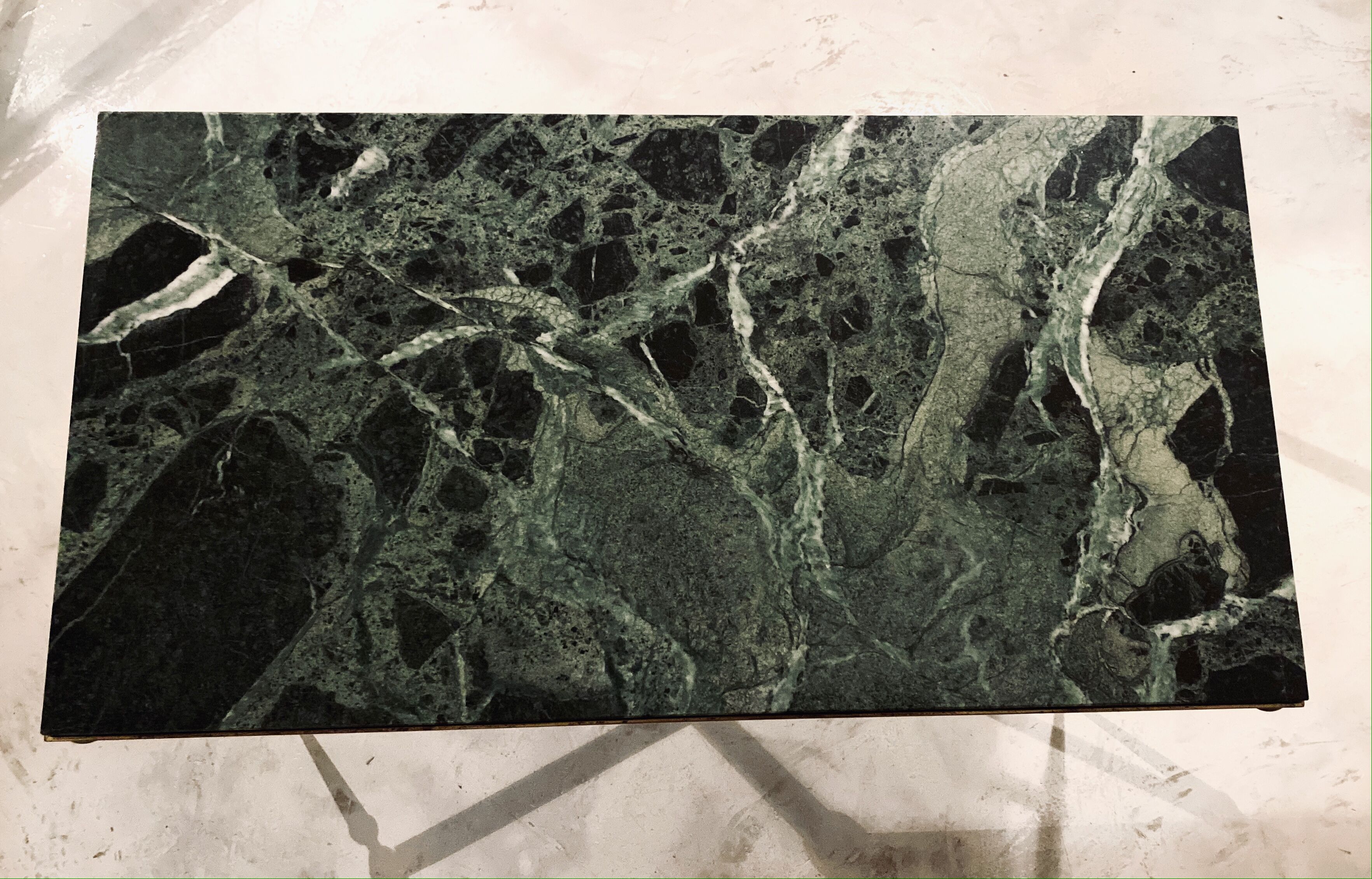 Brass coffee table and green marble 70 years