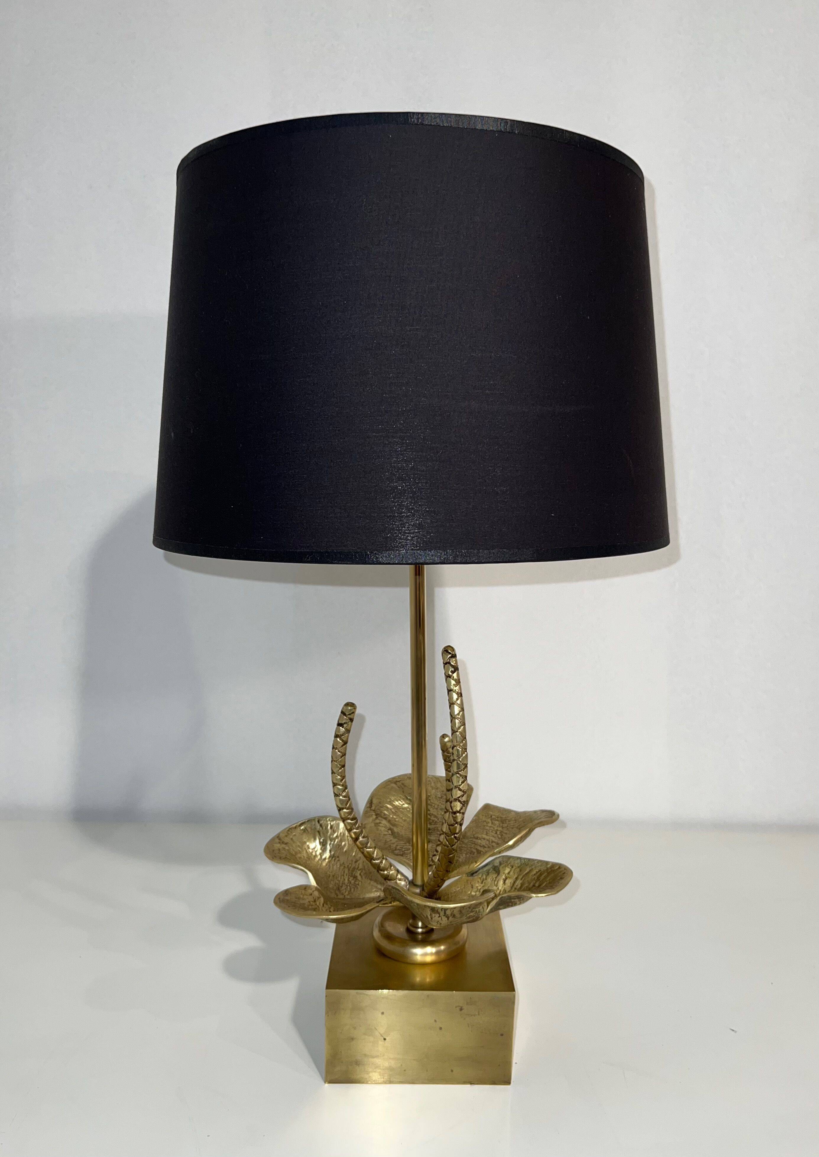 Bronze and brass lily pad lamp attributed to Maison Charles. Circa 1970.