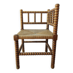 chaise ancienne de coin - bois paille