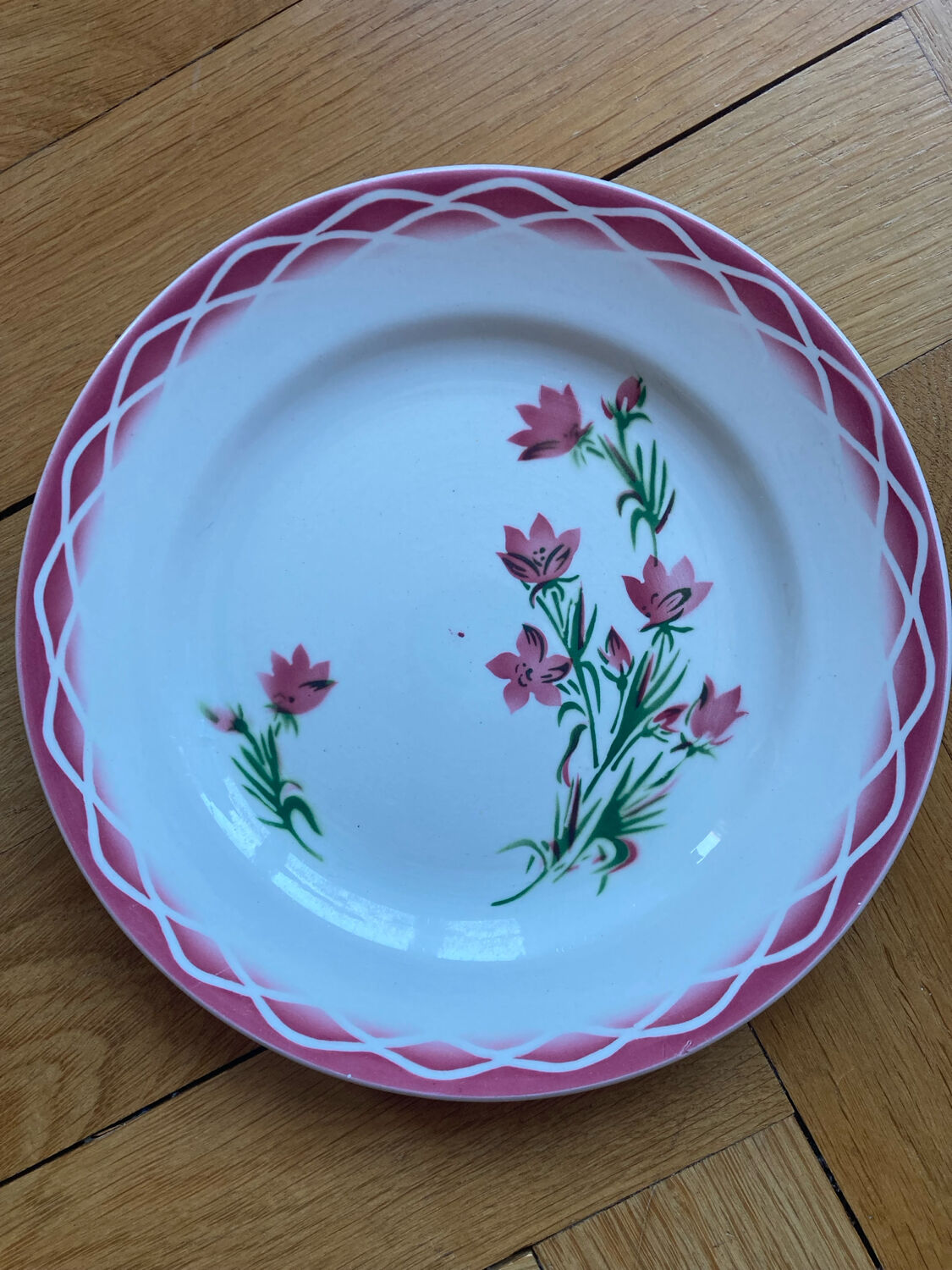 Flat plates Aude Sarreguemines with a rose flower design.