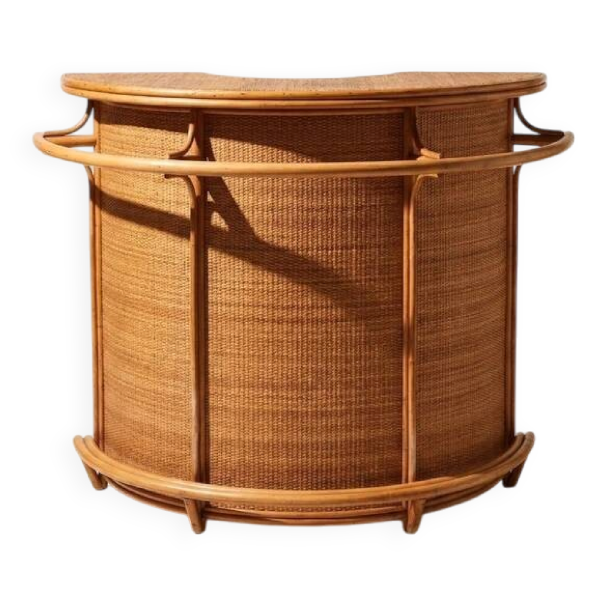 Half-moon bar in rattan and woven wicker – Vintage work, circa 1960-1970