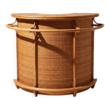 Half-moon bar in rattan and woven wicker – Vintage work, circa 1960-1970