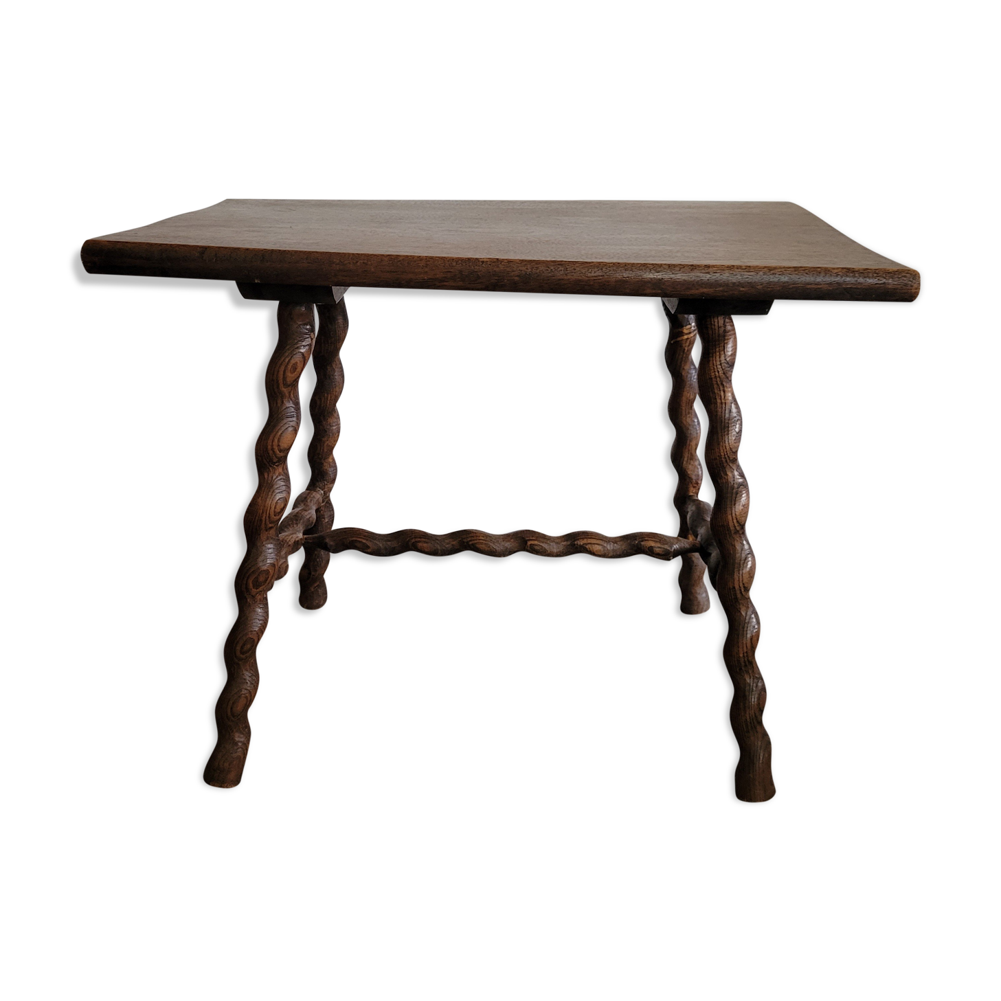 Brutalist coffee table with turned wooden legs
