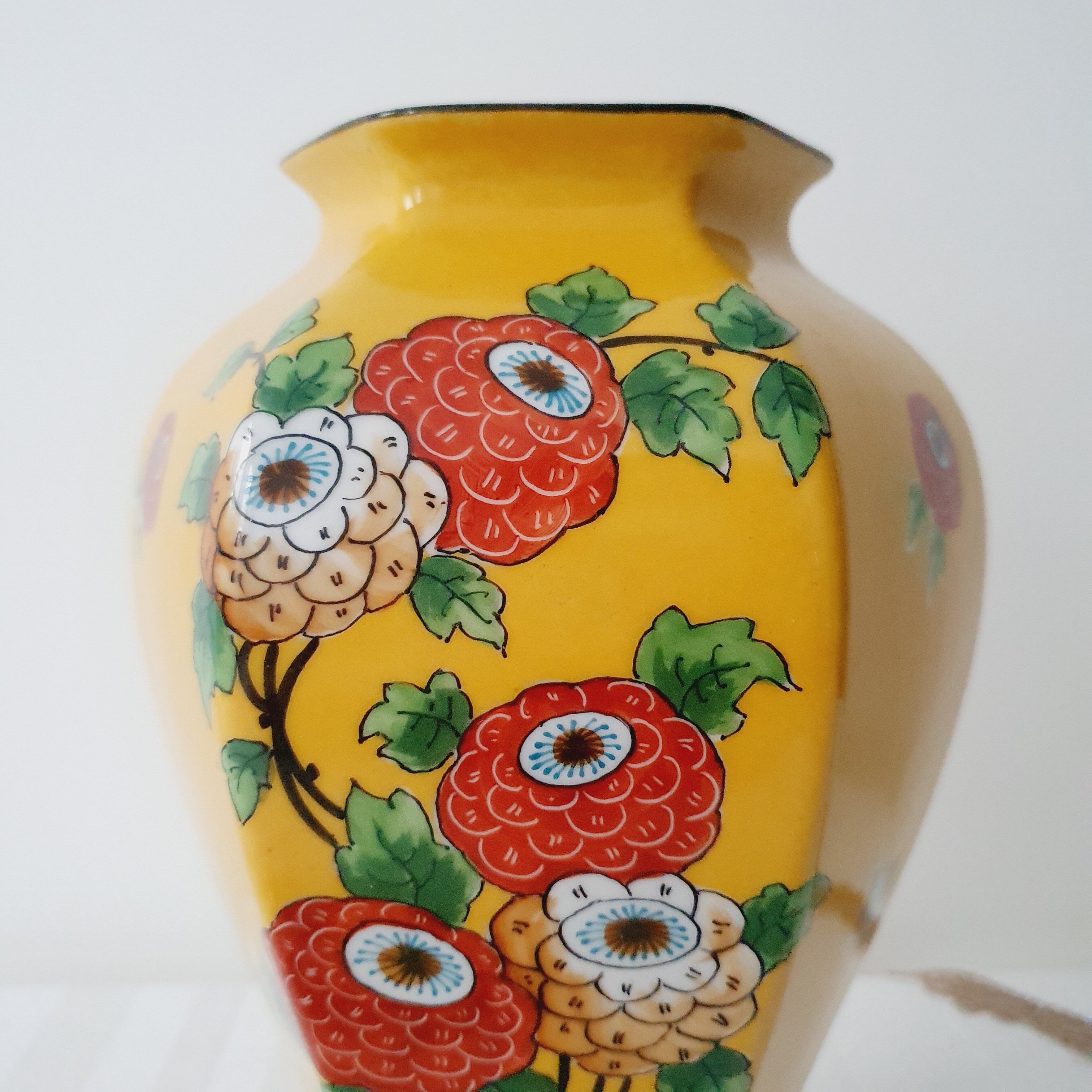Yellow porcelain vase Japanese decoration