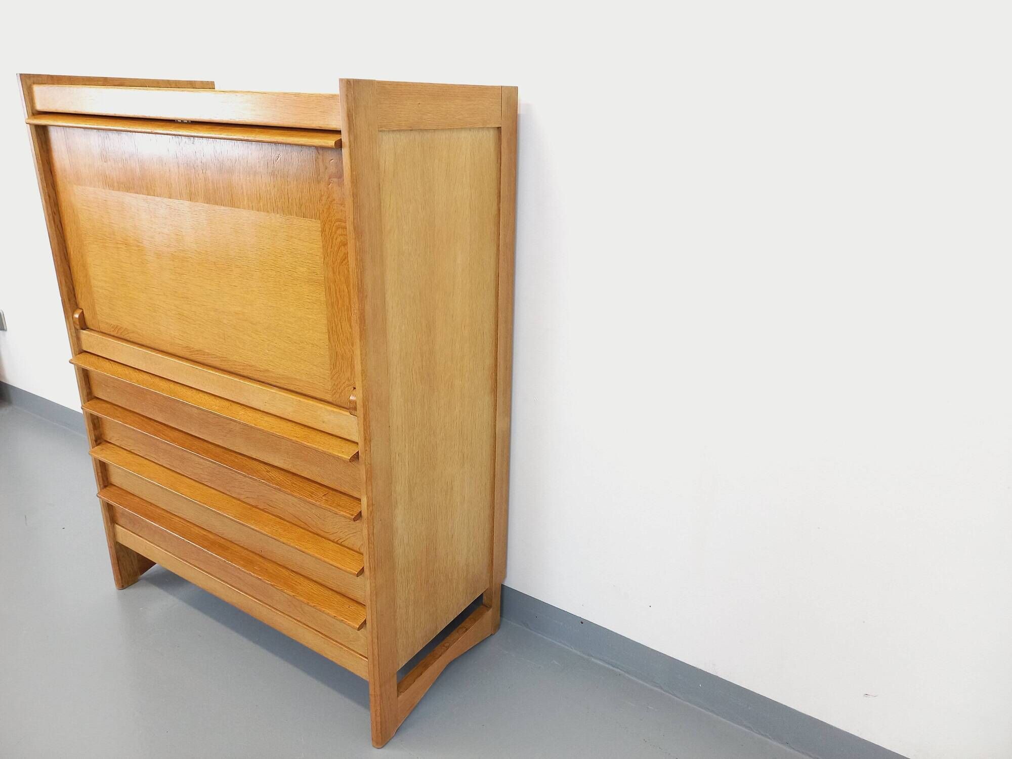 Vintage Guillerme and Chambron secretary desk in solid oak from the 50s and 60s
