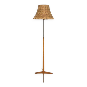 Lampadaire scandinave en chêne et en métal, Bergboms, Suède, 1950