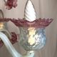 Milky white and pink Murano glass chandelier with four arms of light