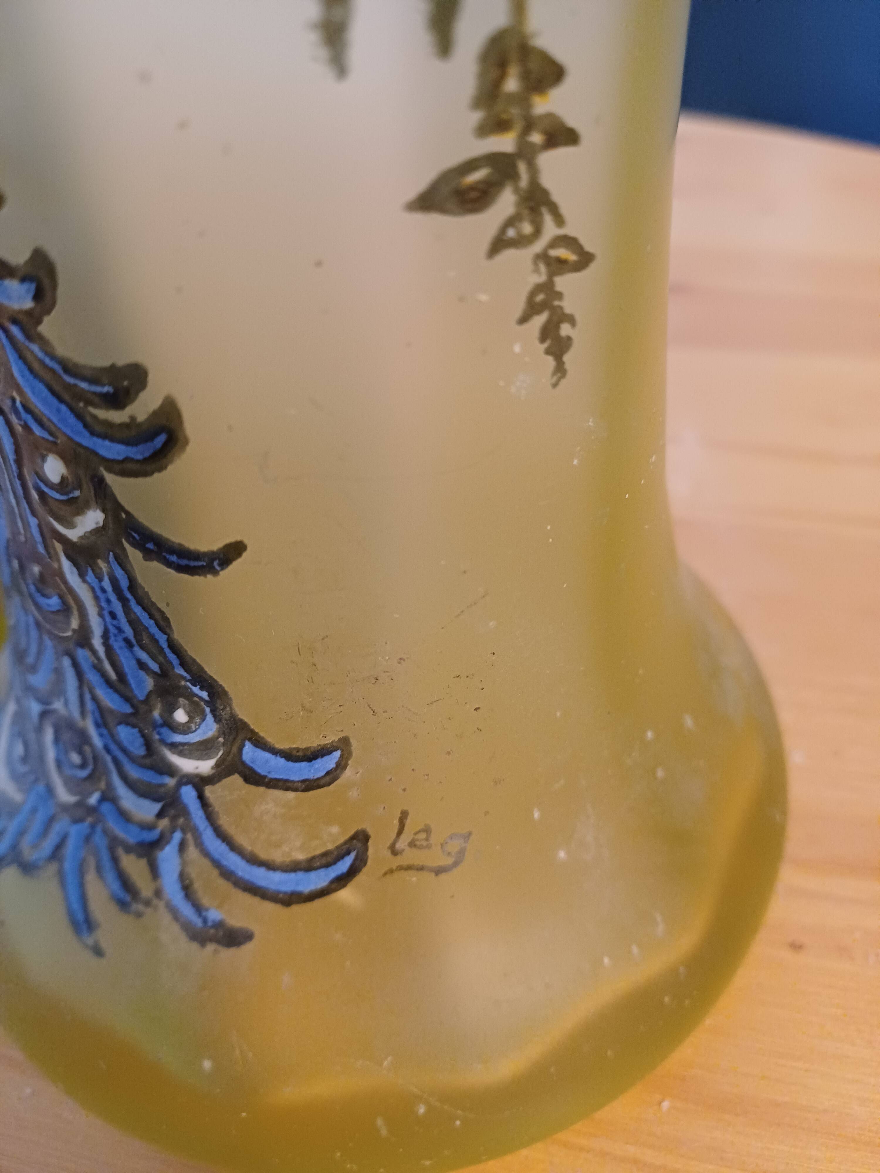 Pair of Legras vases in peacock glass