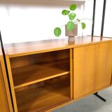 Modulair Omnia wandsysteem, Hilker, teak en zwart staal met legplanken