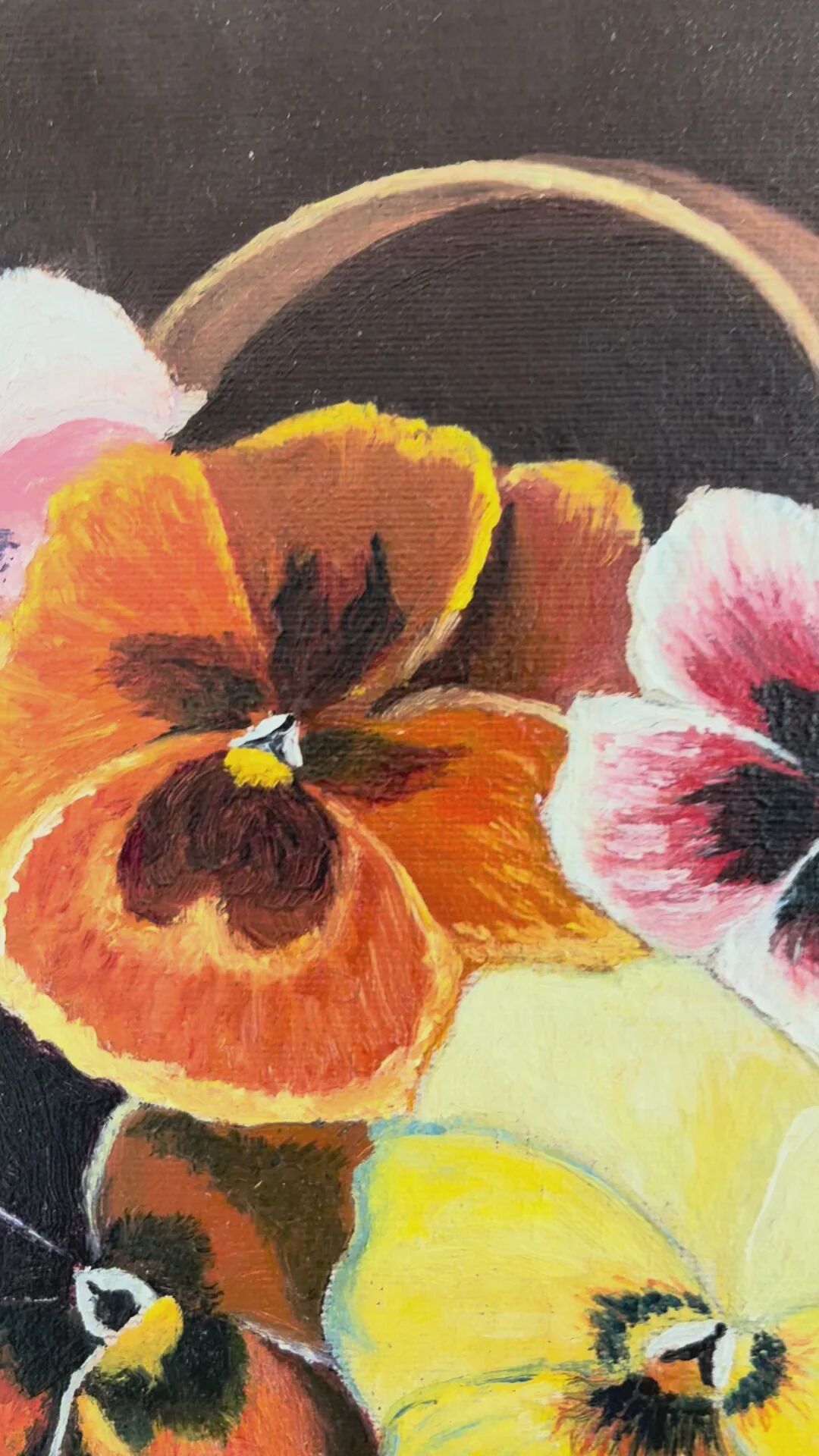 Vintage original flower oil painting, framed floral still life art