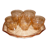 Rosé tray set and 5 art deco glasses