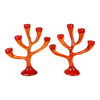 Vintage coral candlesticks, 1970s