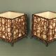 Pair of ethnic table lamps - braided water hyacinth roots, wrought iron, cotton