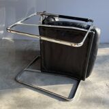 Vintage black leather armchair on metal base, 1980s