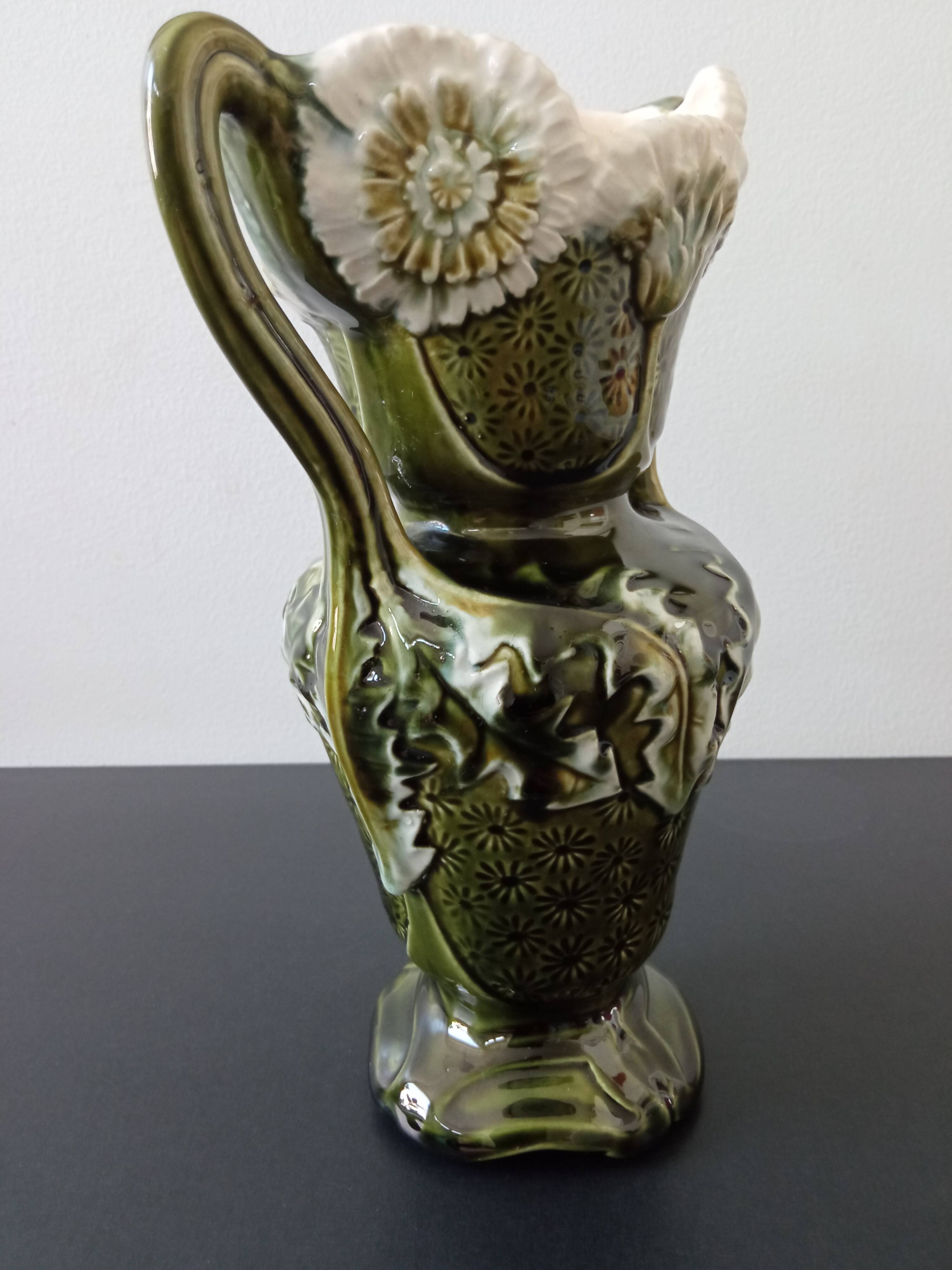 barbotine vase with art nouveau thistle flowers, very rare