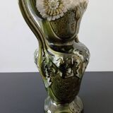 barbotine vase with art nouveau thistle flowers, very rare