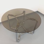 Vintage round dining table in smoked glass and chrome metal