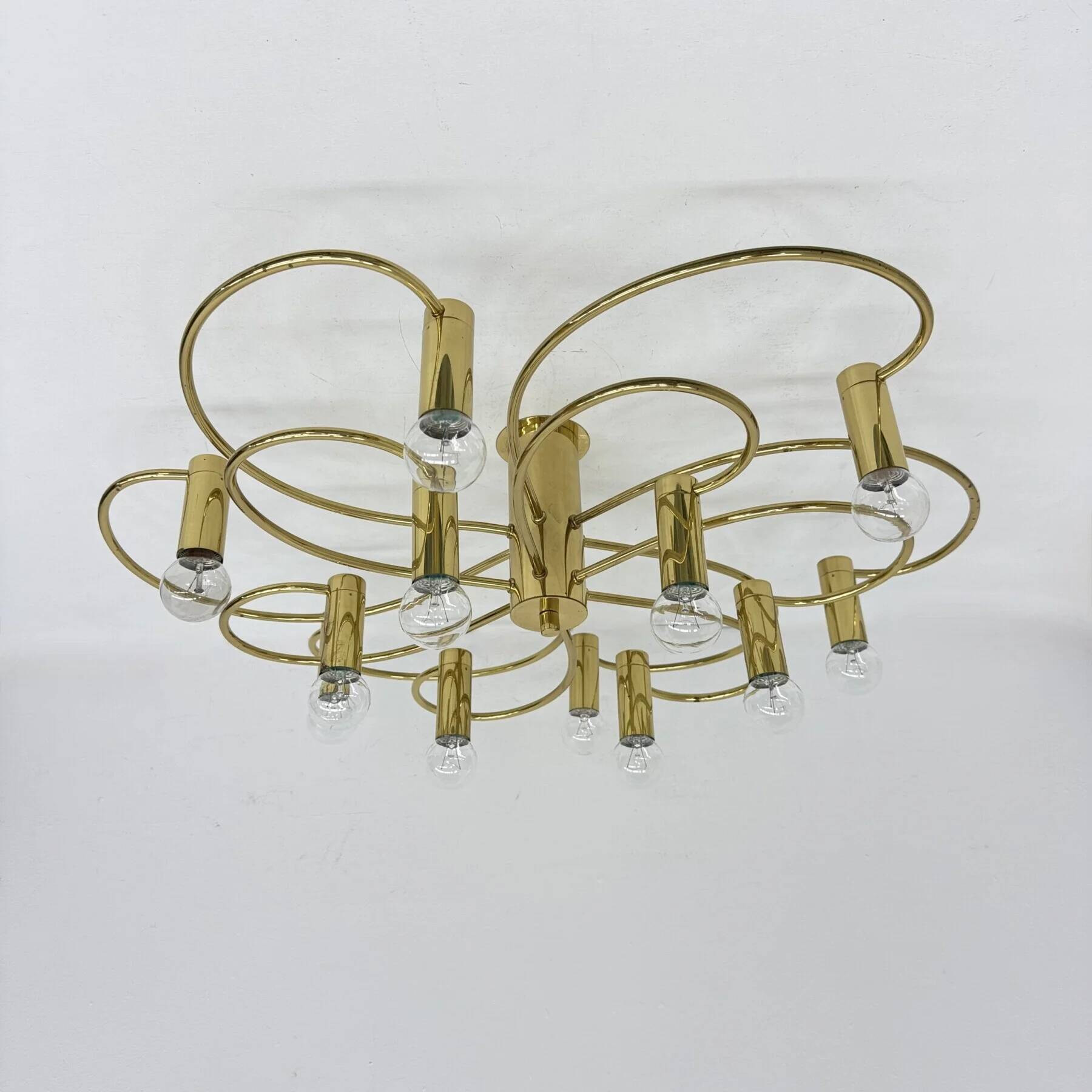 Leola sculptural brass 12-light ceiling or wall flush mount, 1970s