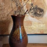 High potter's vase with flared neck with tachist enamel