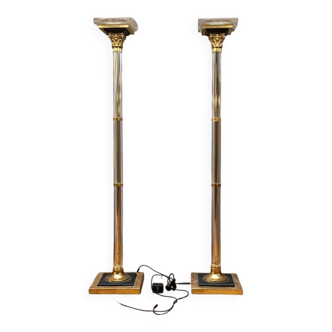 Maison Roméo – Pair of large floor lamps, circa 1970 (B) Lucite and gilded bronze