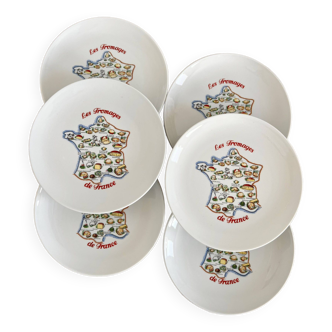 Set of 6 vintage Euro French porcelain cheese plates