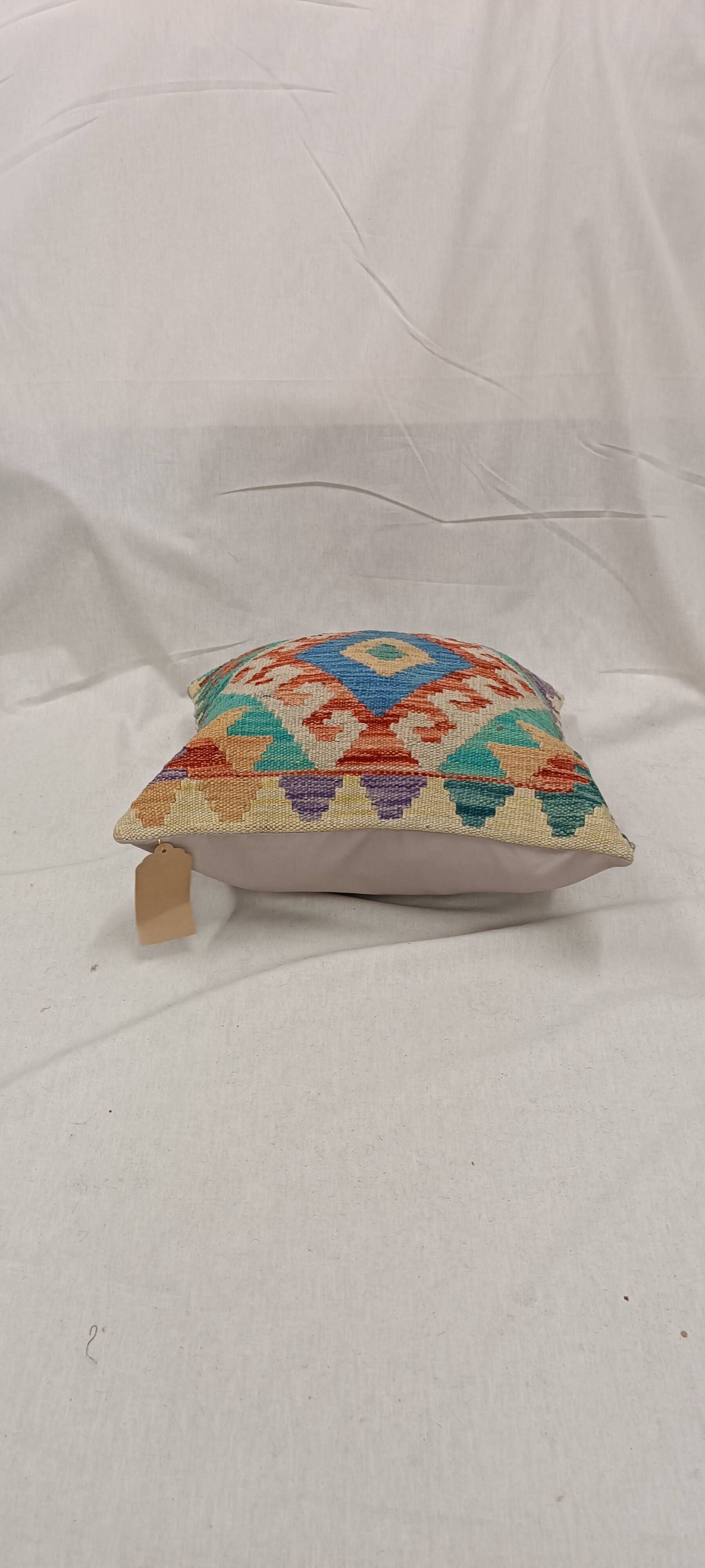 Turquoise Blue Geometric Cushion Cover, Vintage Wool Kilim Pillow Home Decor