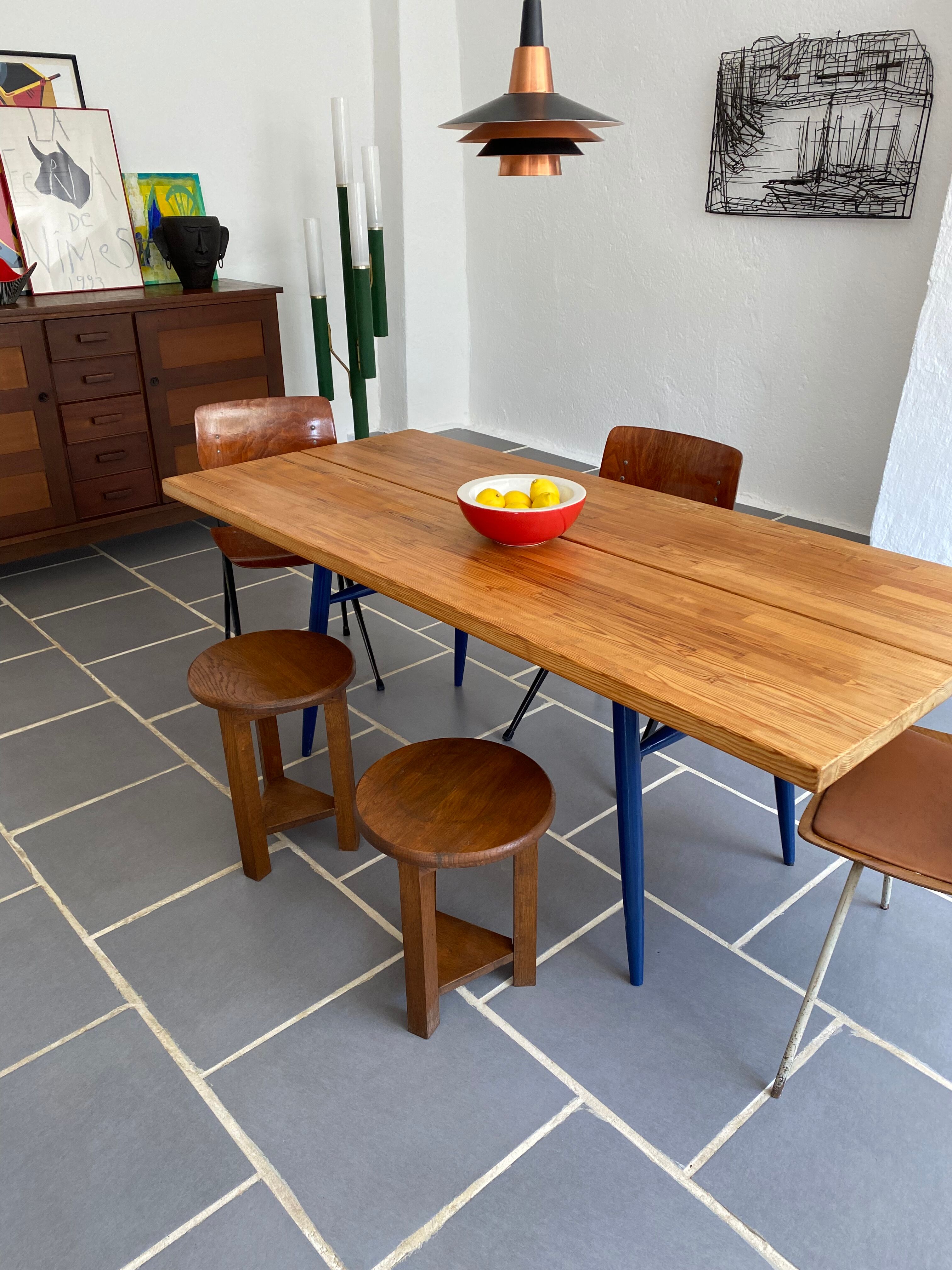 2 Vintage Tripod Oak Stools 50s