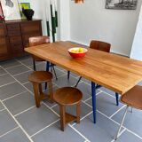 2 Vintage Tripod Oak Stools 50s
