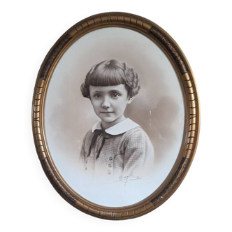 Cadre photo ovale de jeune fille victorien portrait tableau ancêtre
