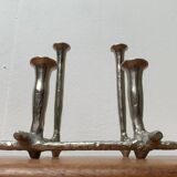 Brutalist sculptural cast aluminium candlestick Danish
