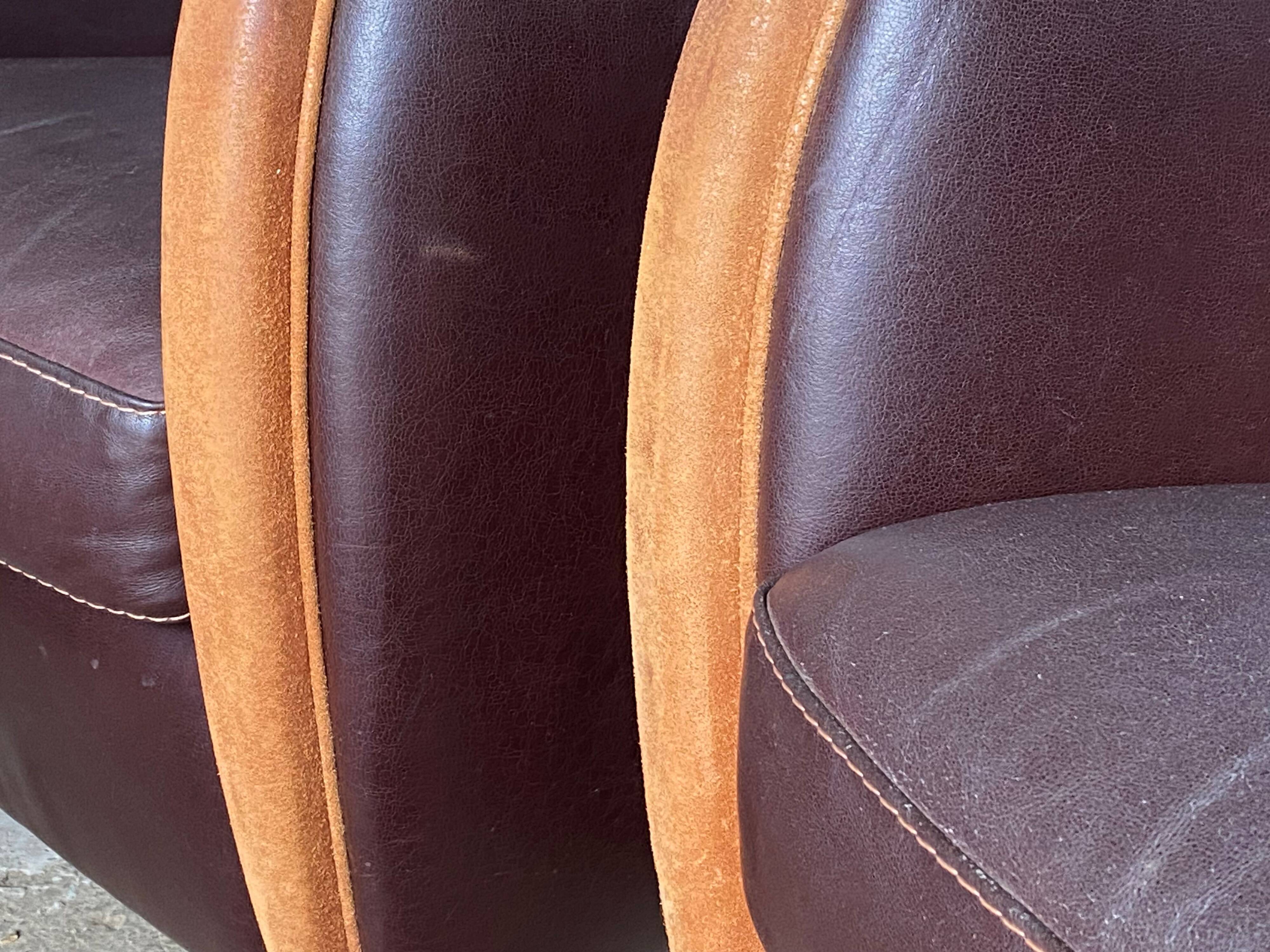 Pair of vintage brown leather club armchairs from the 70s
