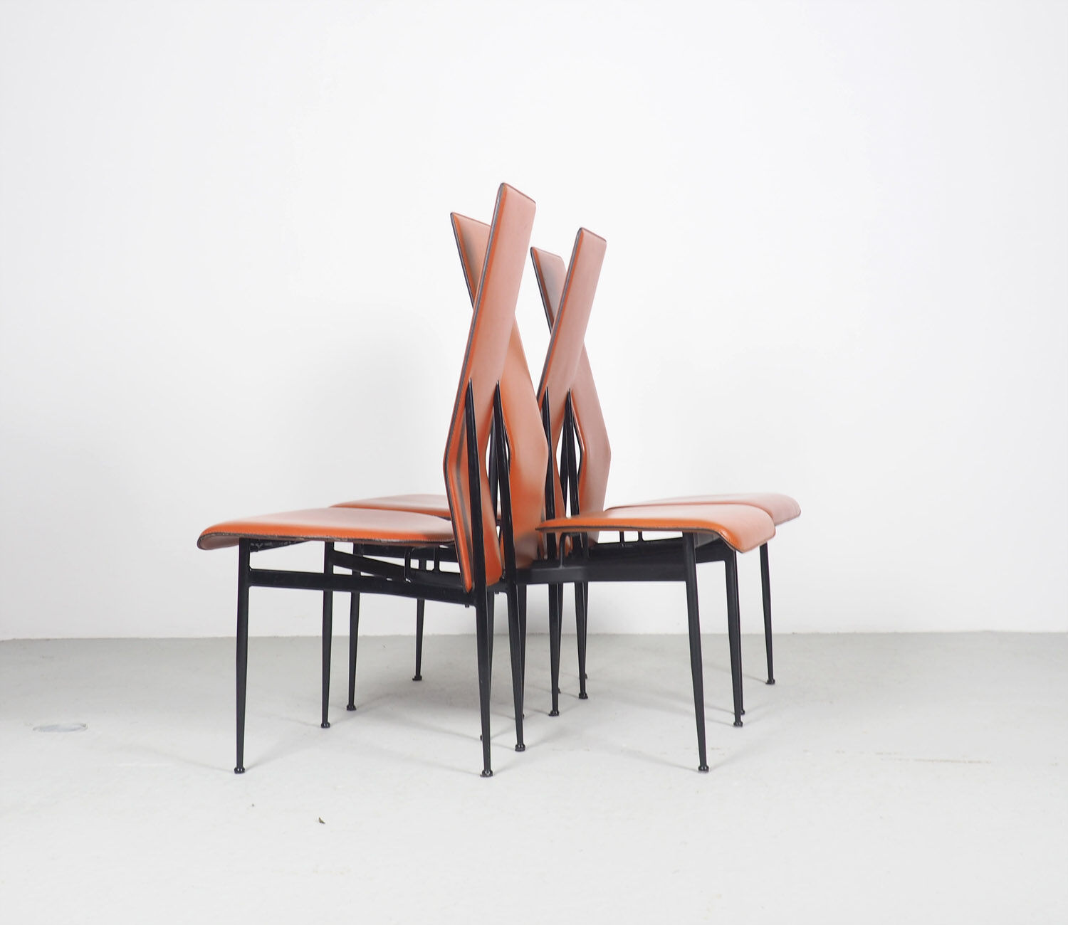 Fasem dinner chairs S44 in cognac red leather, 1990's