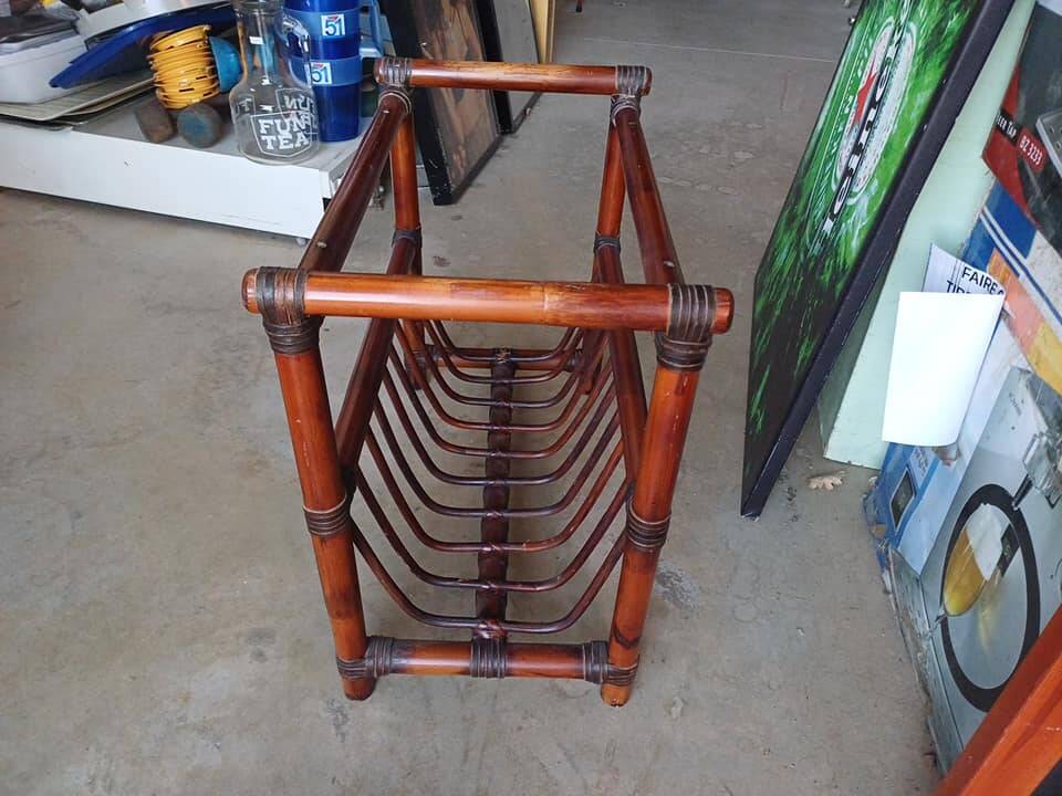 Vintage bamboo wicker magazine rack