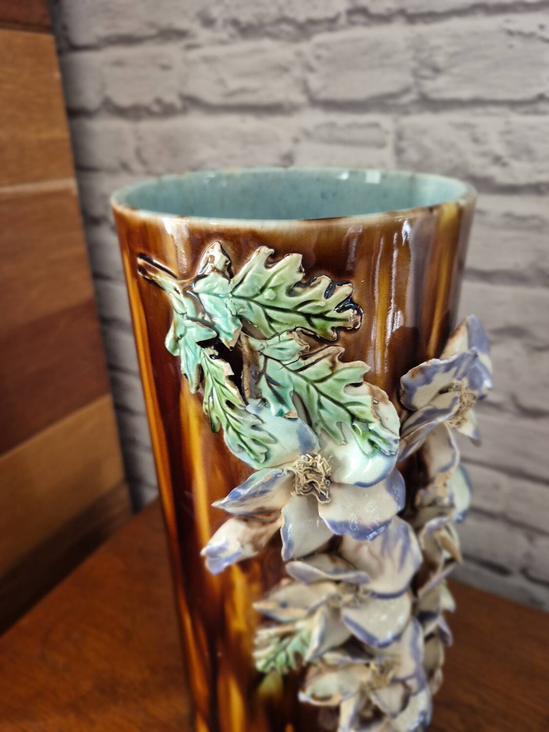 Large tube vase in slipware