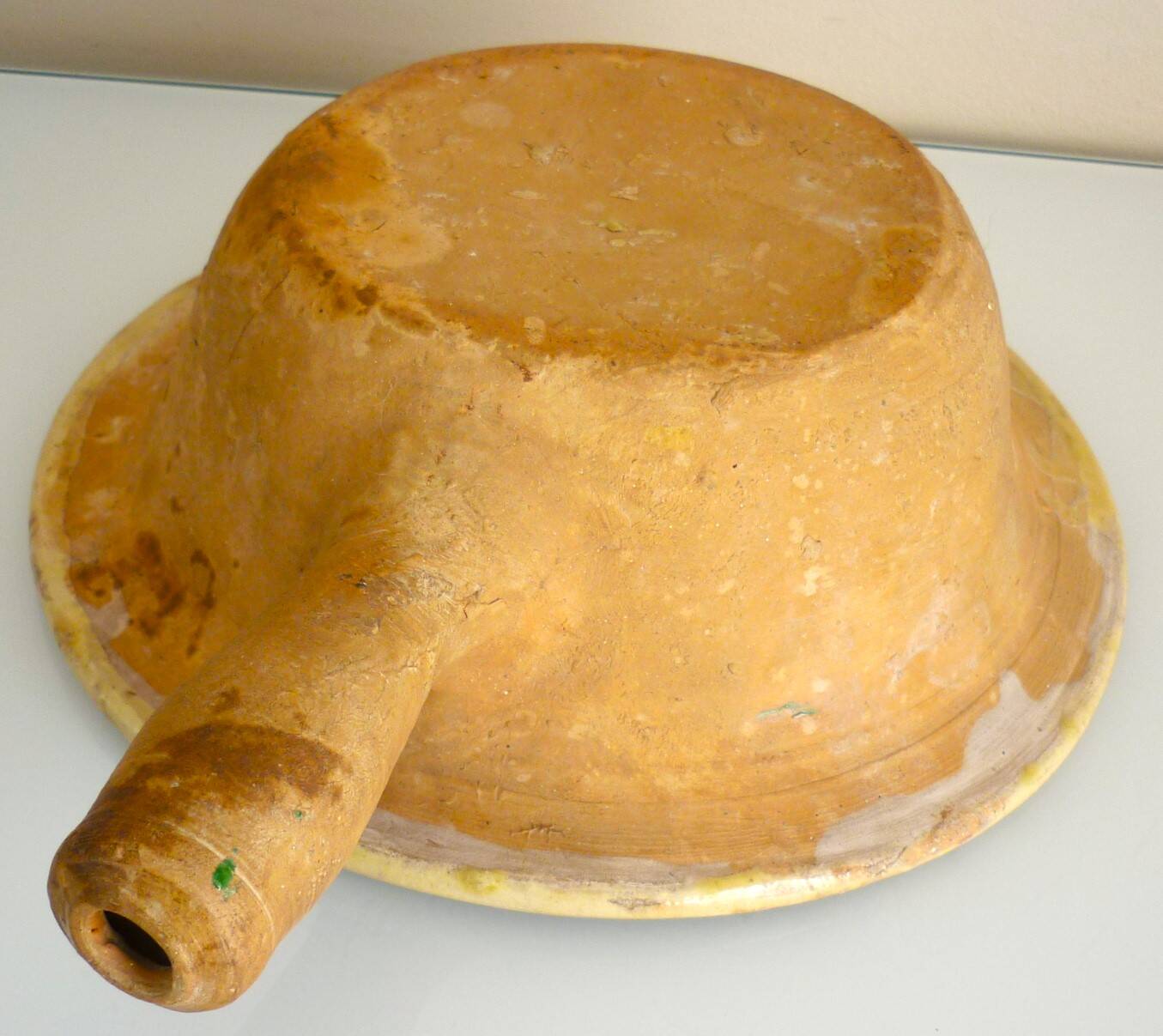 Frying pan, old caquelon, yellow glazed earthenware from the south of France.