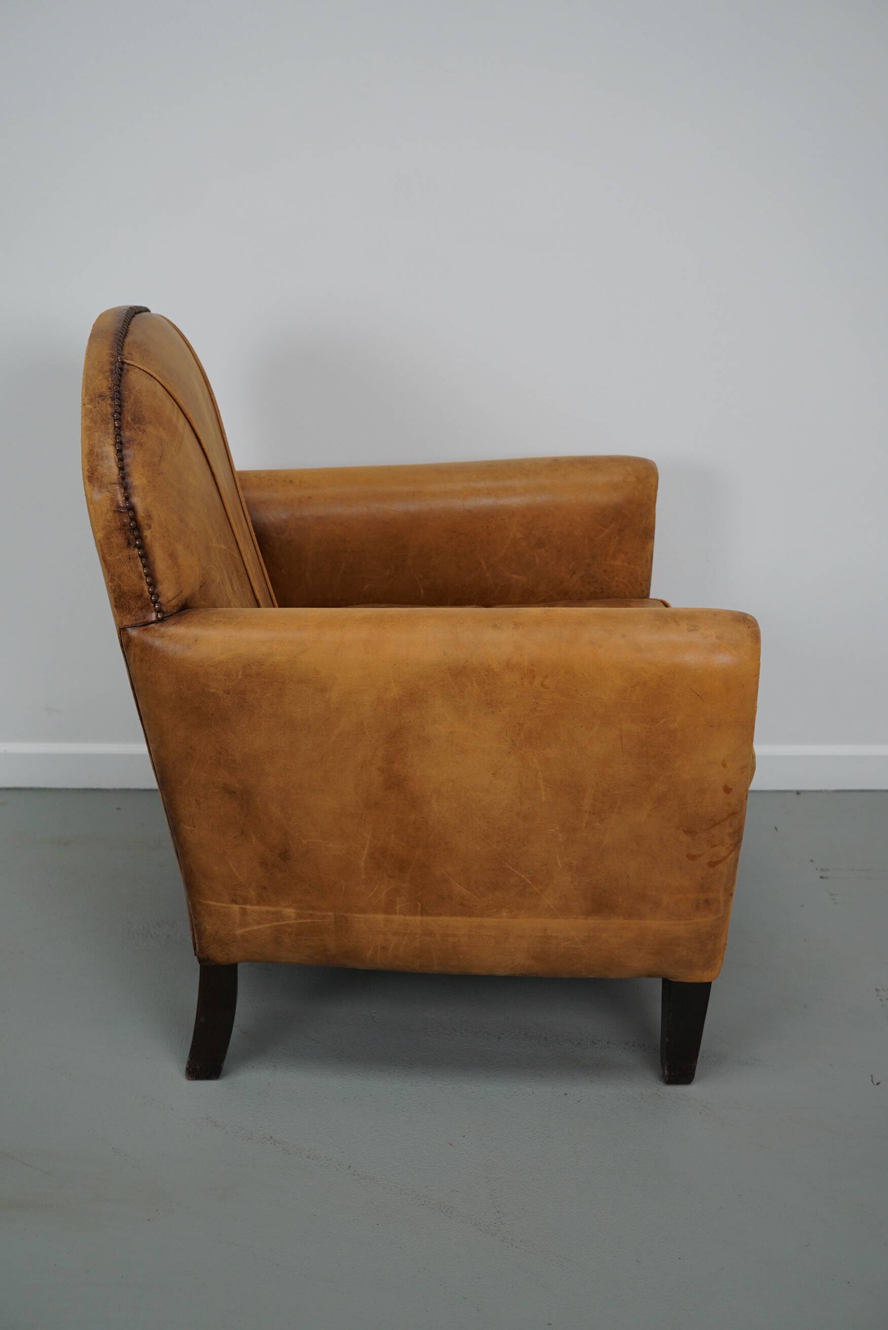 Vintage Dutch cognac coloured leather club chair