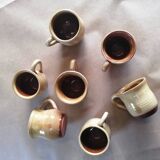 Set of 7 vintage stoneware yellow coffee cups