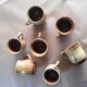 Lot de 7 tasses à café jaunes en grès vintage