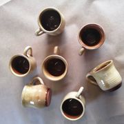Set of 7 vintage stoneware yellow coffee cups
