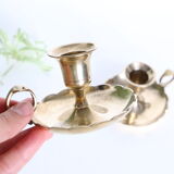 Duo of rat candlesticks in gilded brass