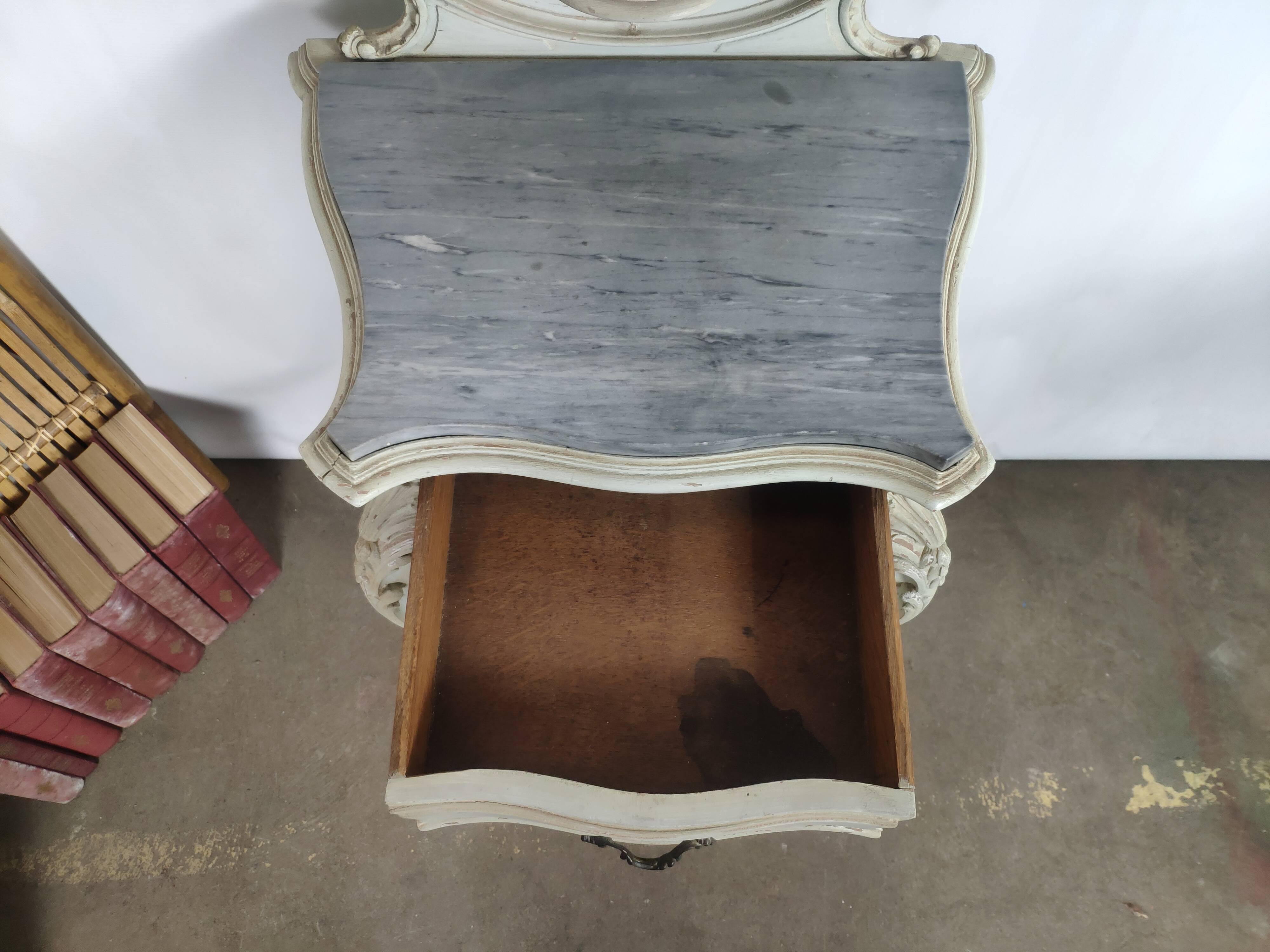 Louis XV white rock bedside pair