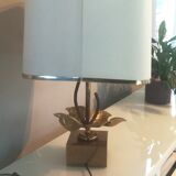 Bronze and brass water lily lamp signed