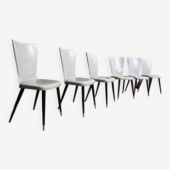 Serie de 6 chaises Baumann modèle Essor en simili cuir blanc