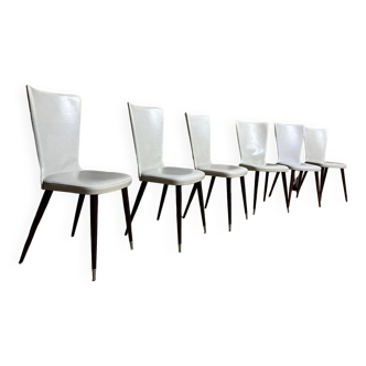 Set of 6 Baumann Essor model chairs in white imitation leather