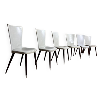 Serie de 6 chaises Baumann modèle Essor en simili cuir blanc