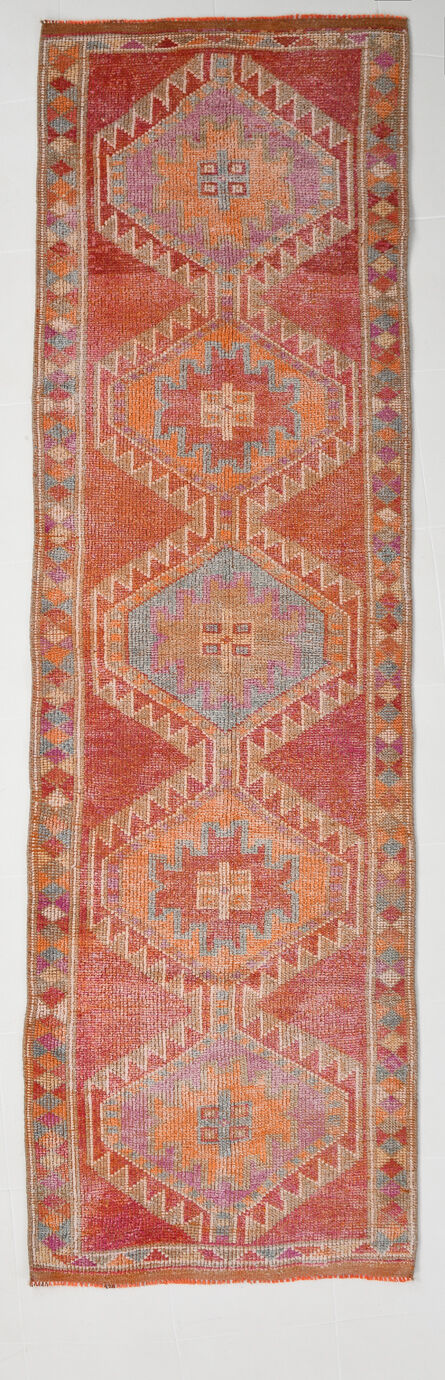 Turkish vintage geometric pattern red runner rug