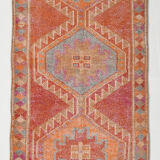 Turkish vintage geometric pattern red runner rug