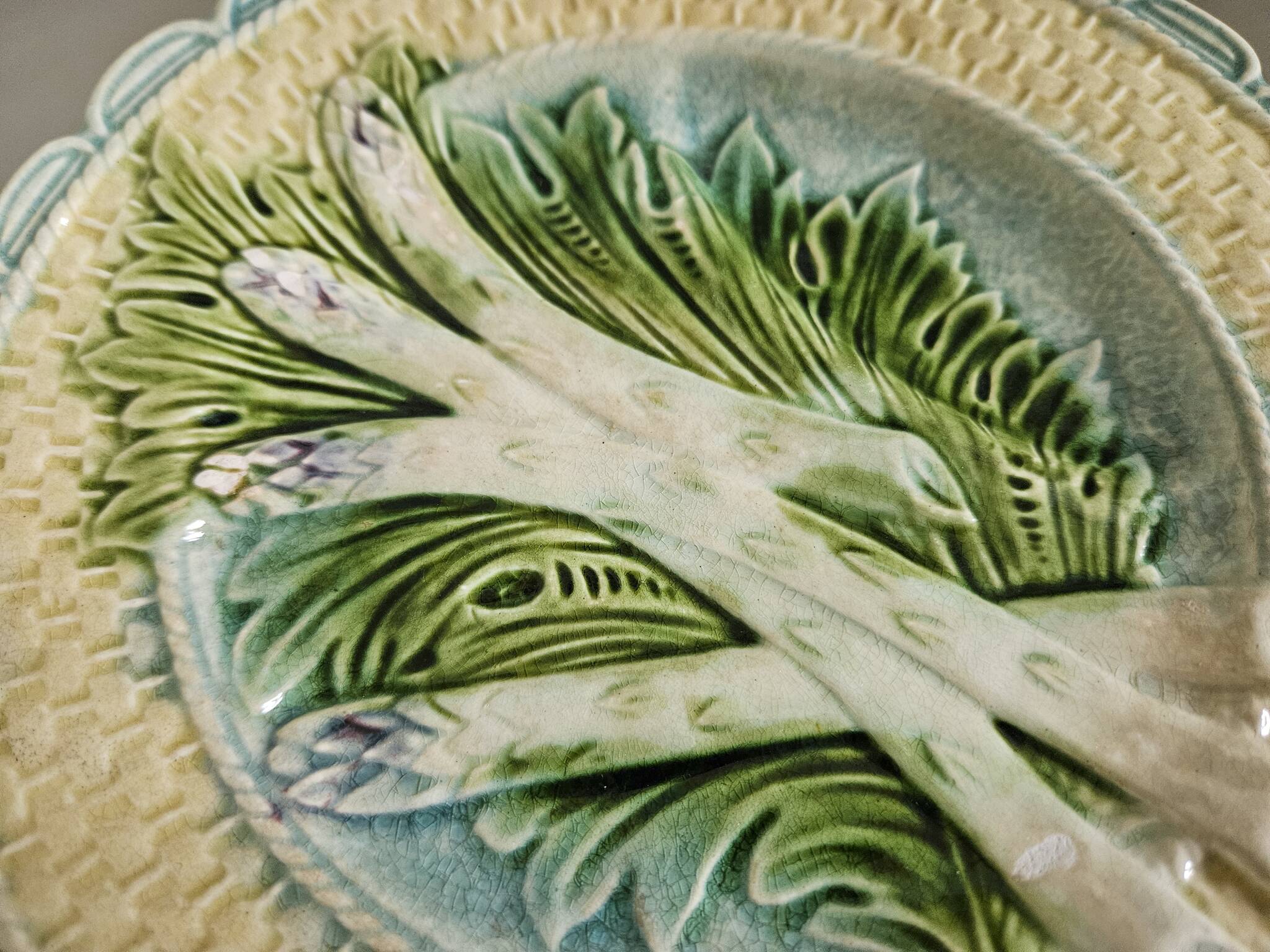Rare antique earthenware asparagus plate. Salins-les-Bains