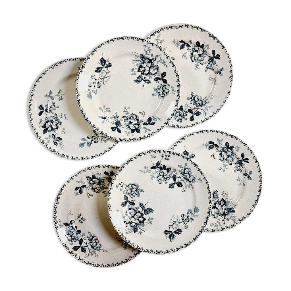 Série De 6 Assiettes à Dessert Anciennes Digoin Sarreguemines - Décor Maulde, Art Déco
