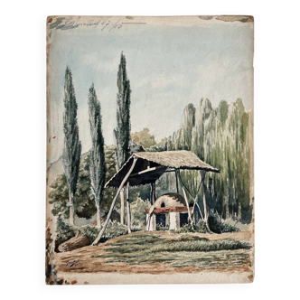 Old watercolor rural landscape dated 1885